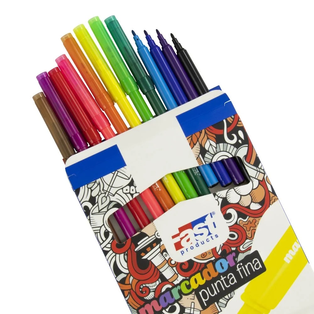 MARCADORES EN ESTUCHE FAST PUNTA FINA 12 COLORES