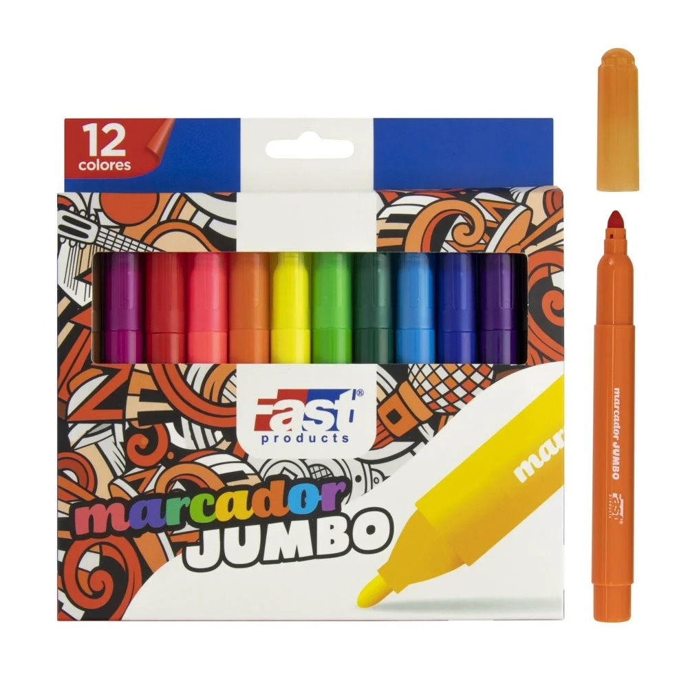[12874] MARCADOR EN ESTUCHE FAST JUMBO TRIANG 12 COLORES