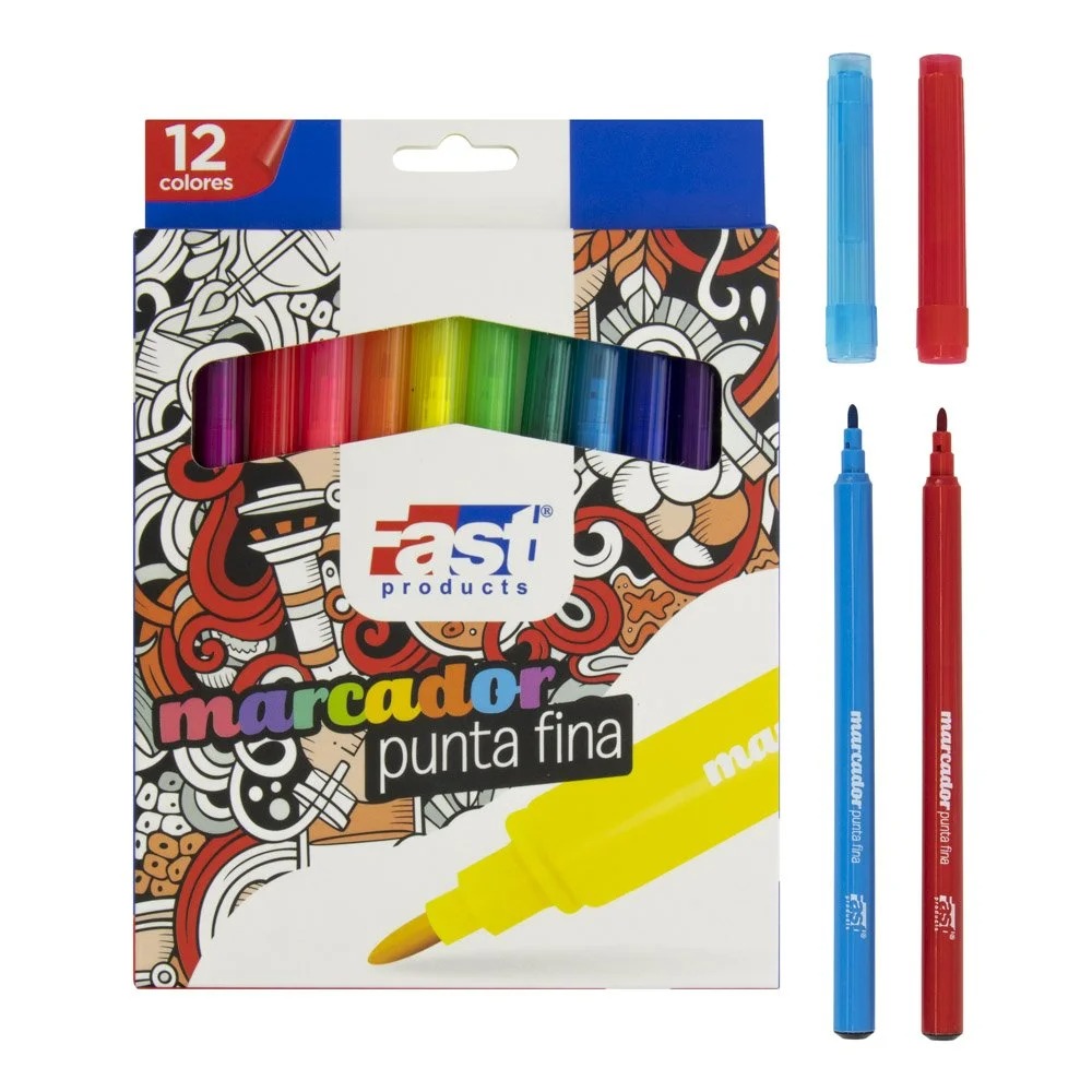 [12873] MARCADORES EN ESTUCHE FAST PUNTA FINA 12 COLORES
