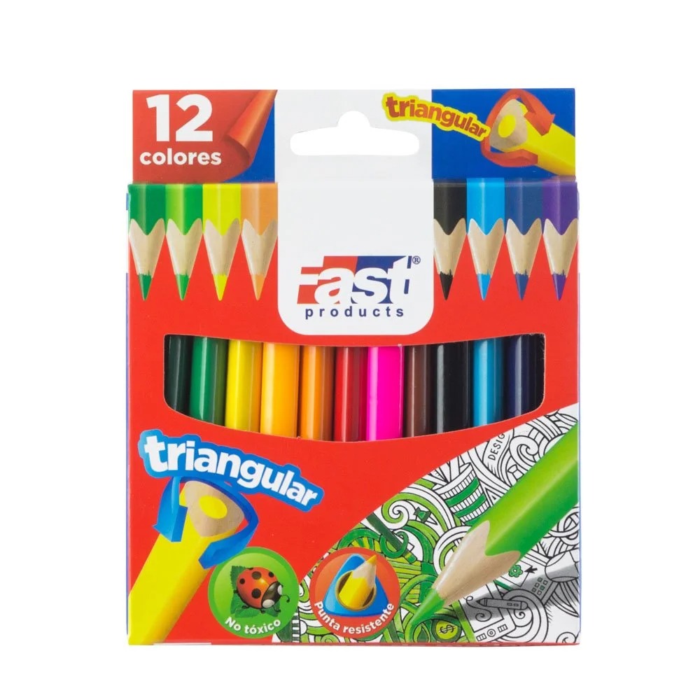 [09388] CRAYON DE MADERA FAST 12 COLORES CORTO TRINGULAR