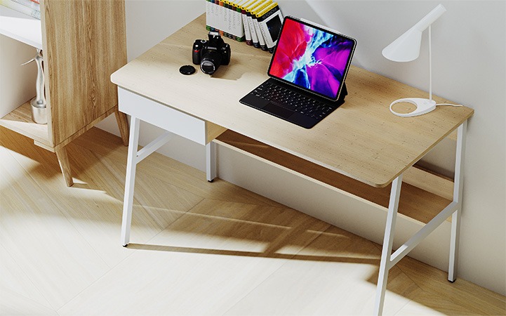 ESCRITORIO PARA COMPUTADORA DE UN NIVEL CON GAVETA Y ESTANTE