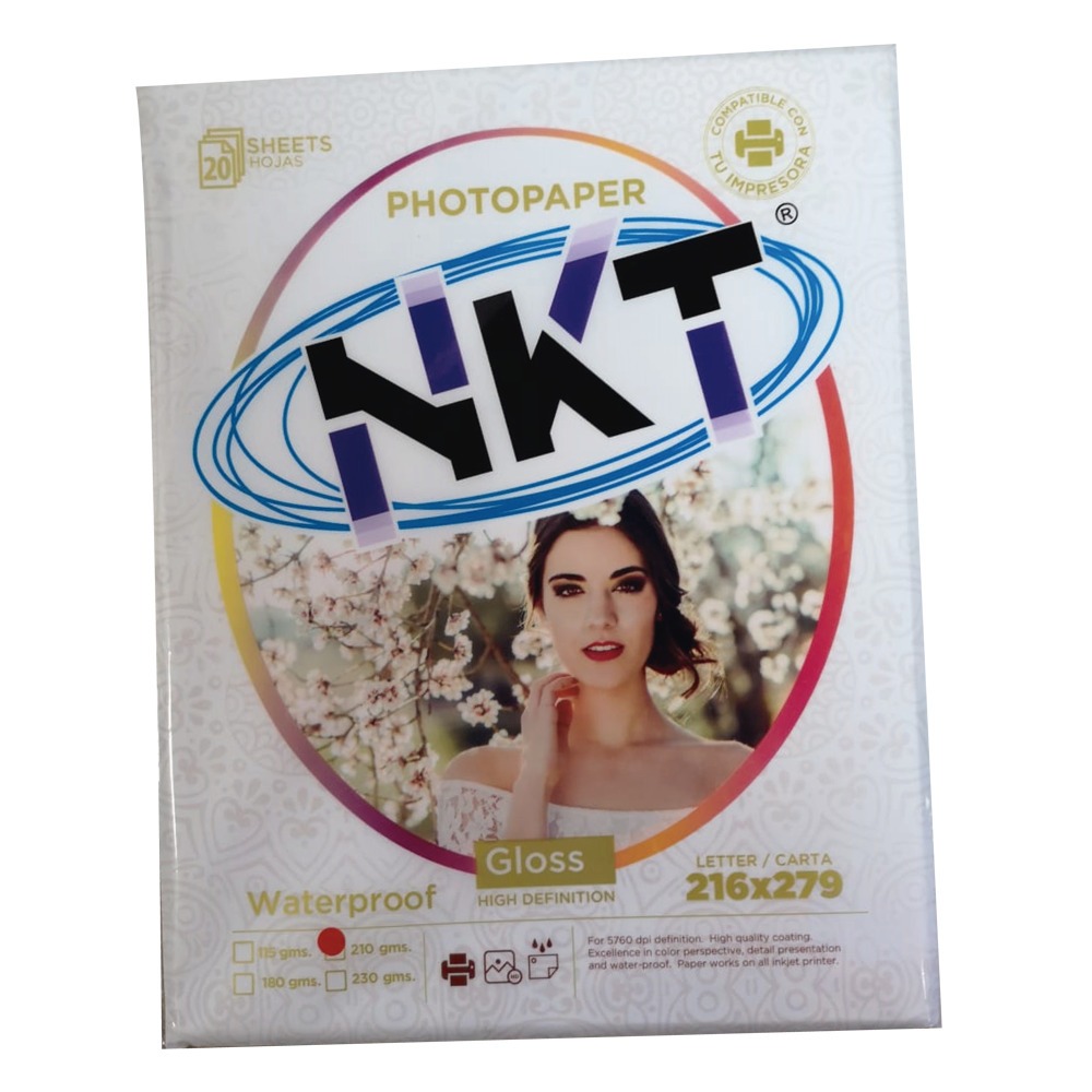 PAPEL FOTO 210 GRAMOS GLOSSY TAMAÑO CARTA 20 HOJAS NKT