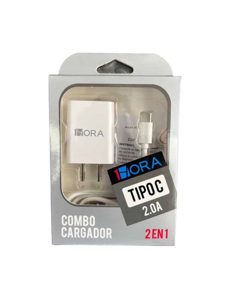 1HORA KIT CARGADOR DE CARGA RAPIDO + CABLE TIPO C - BLANCO